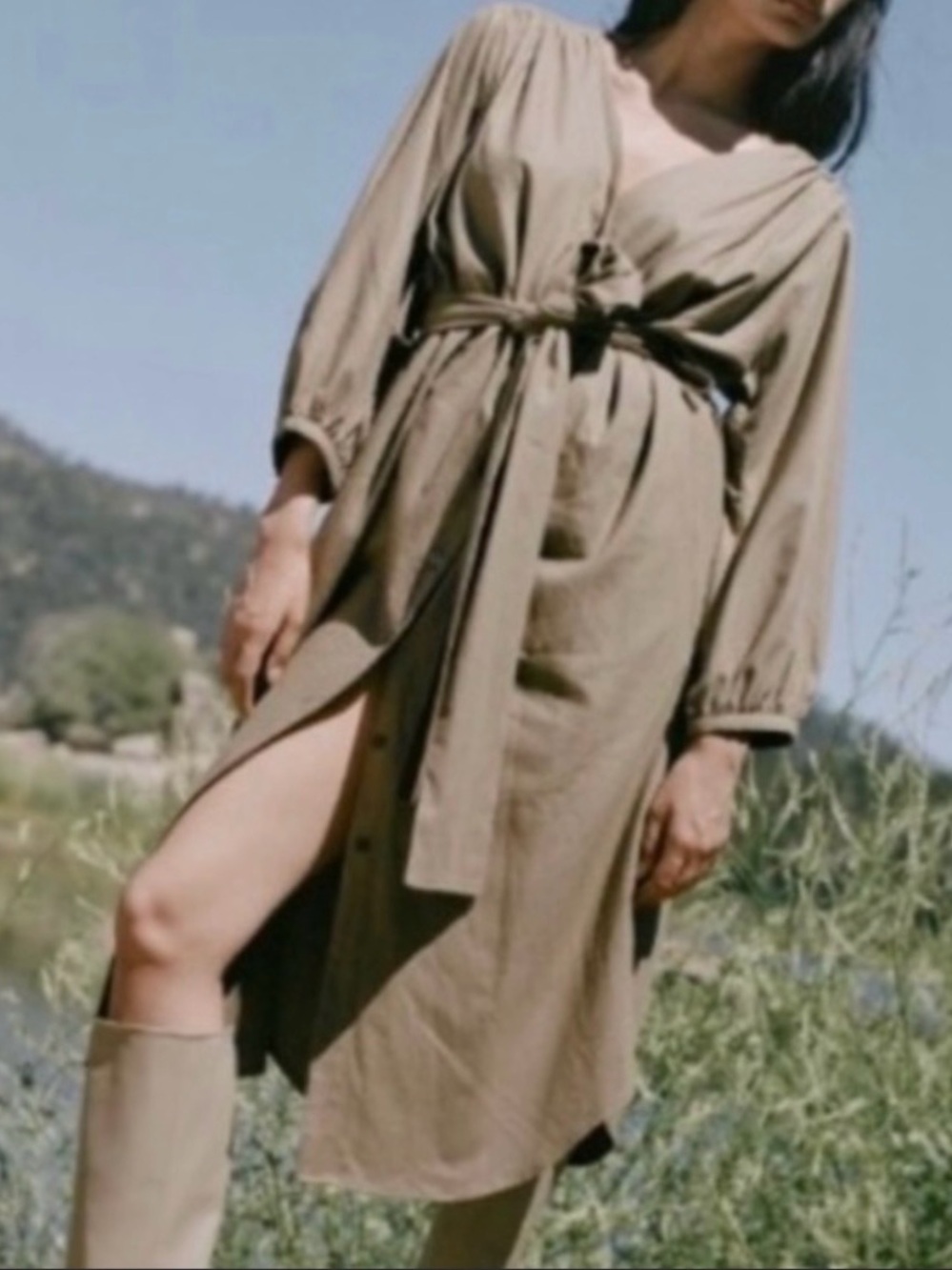 OZMA of California Silk V-neck TieWaist Midi Dress Duster Jacket Size Medium EUC